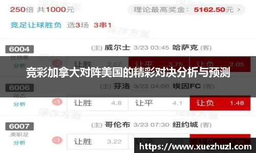 竞彩加拿大对阵美国的精彩对决分析与预测
